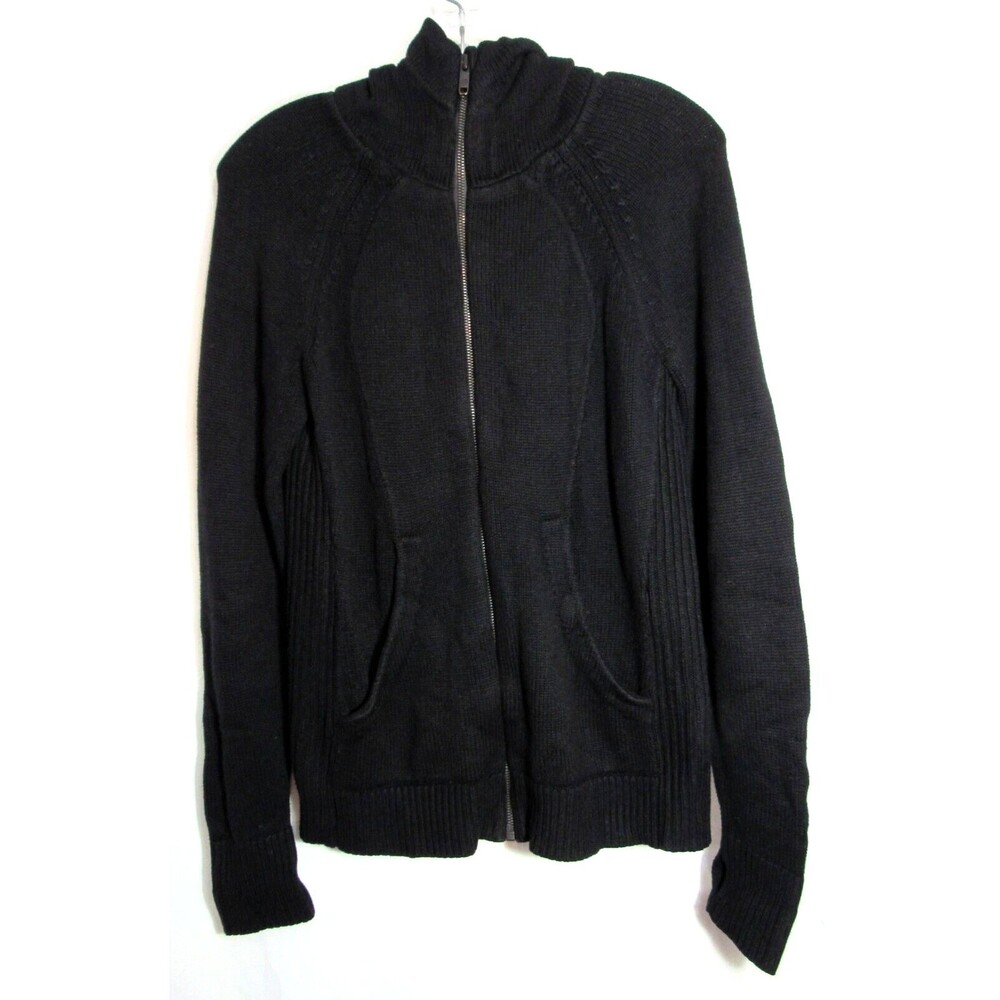 Lululemon Black Full Zip Hooded Cashmere Blend Sweater Jacket Size Small EUC